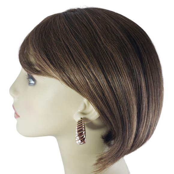 14 Karat Rose Gold Ribbed Hoop Earrings #13520 - Picture 6 of 7